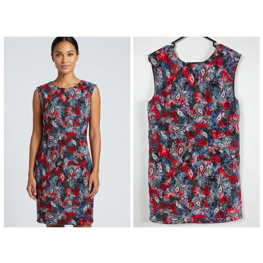 The Kooples Silk Paisley Mini Dress Womens 0 Red Blue Floral Shift FROB24166K